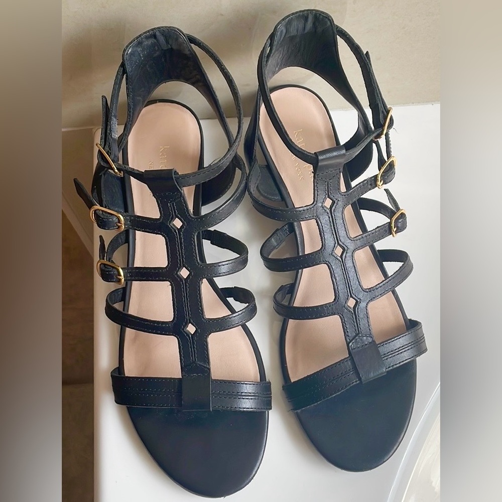 Kate Spade Black Gladiator Strappy Wedge Sandal Size 7.5